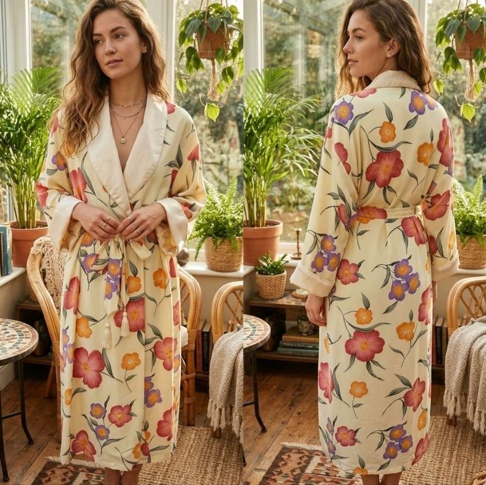 Vintage Bendigo Impressions Floral Robe With Tassel Ties Size M